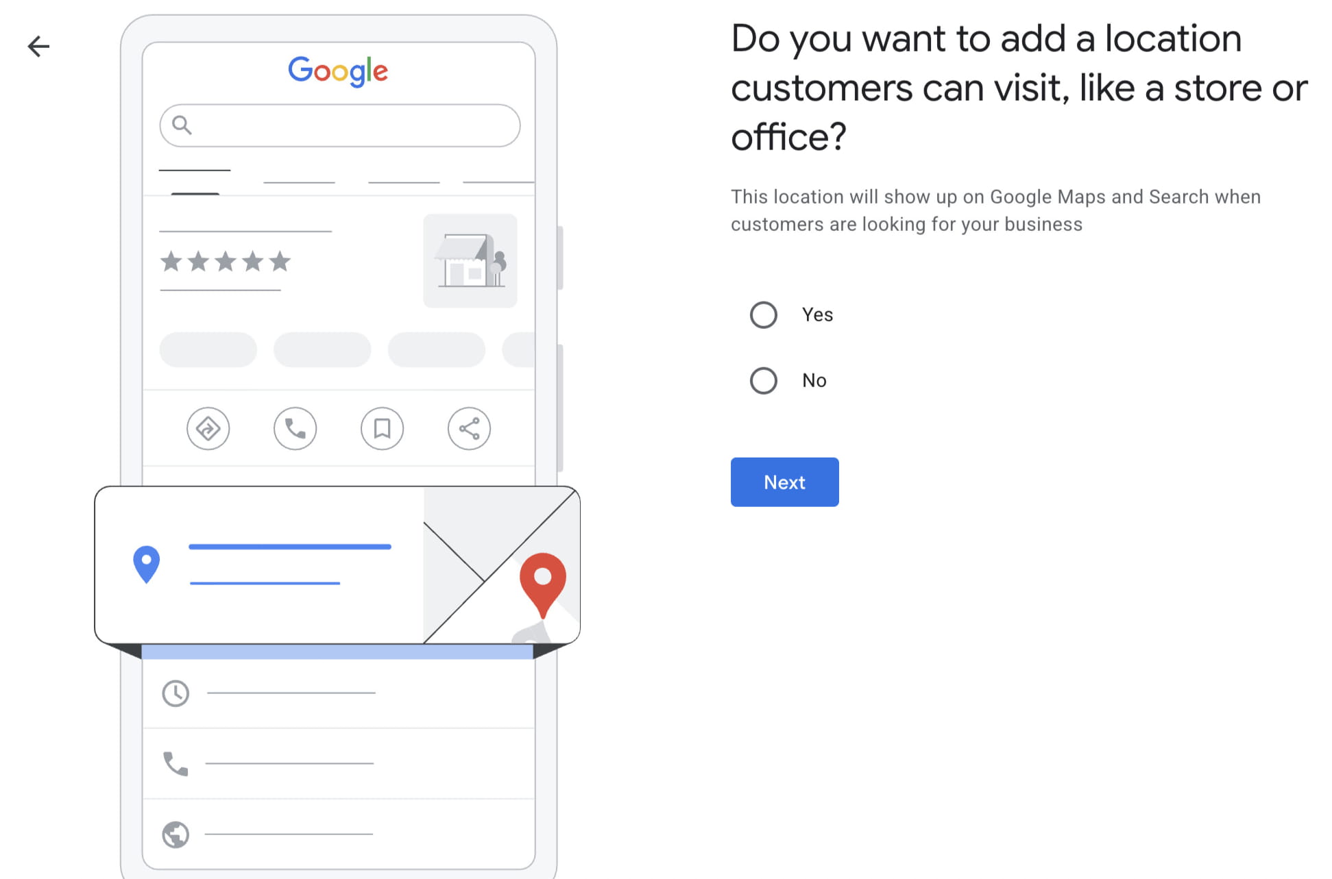 Google asking whether customers can visit a location like a store or office