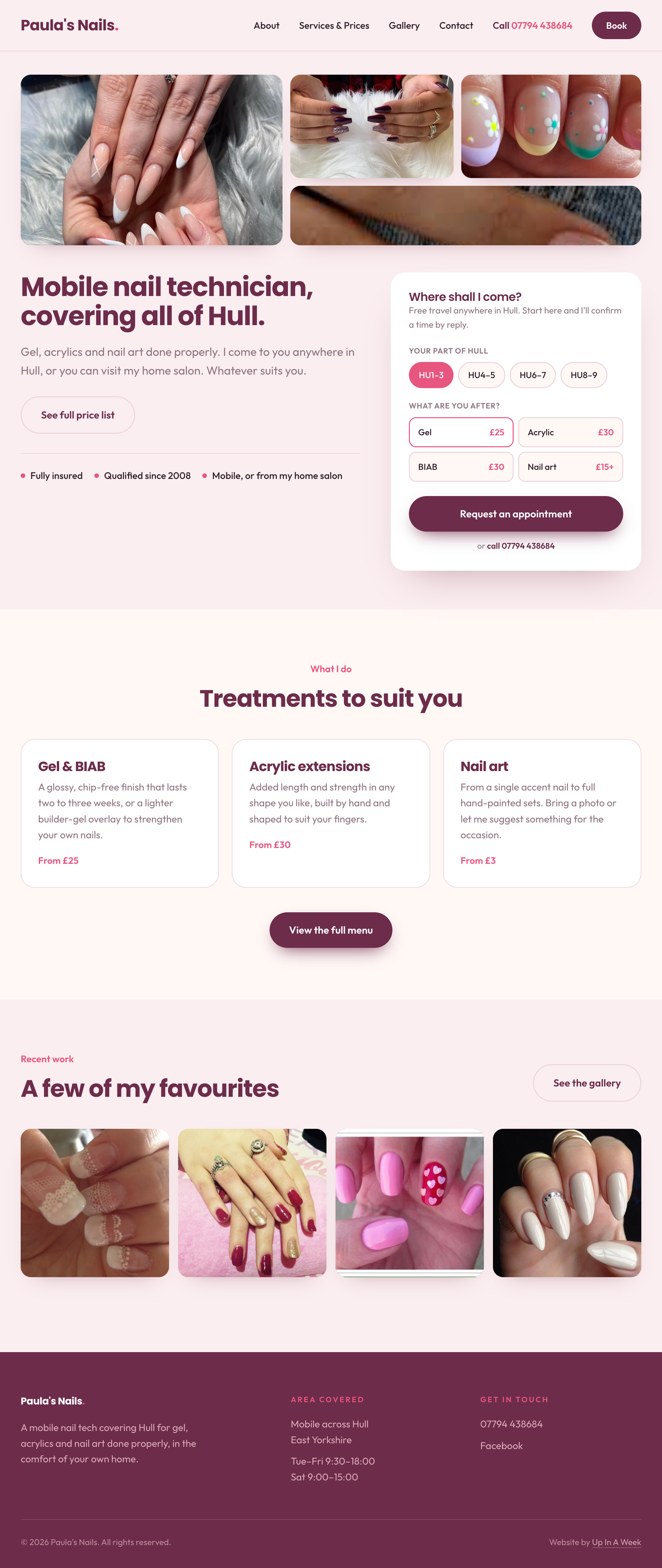 Paula's Nails website screenshot