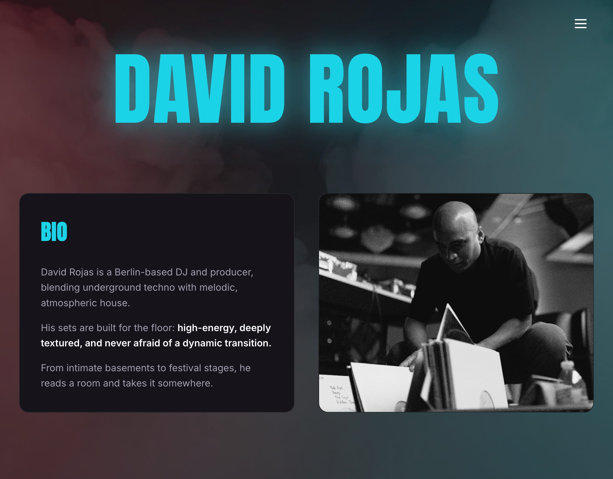 David Rojas personal website screenshot