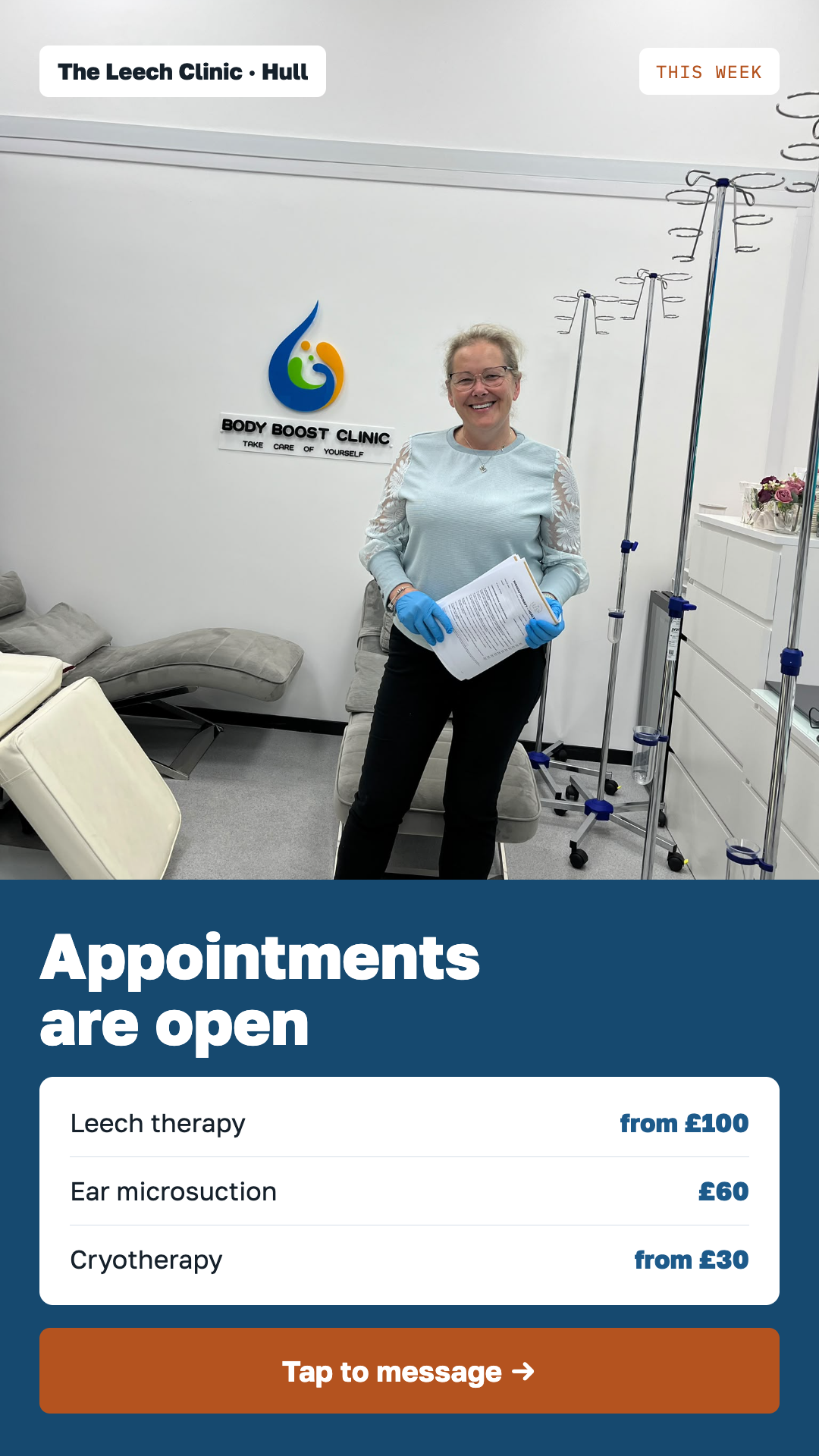 Appointments are open — prices stated up front.